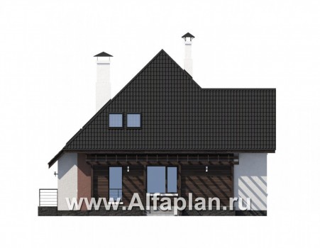«Сириус» - красивый коттедж, проект дома с мансардой, из кирпича, с террасой, современный стиль - превью фасада дома