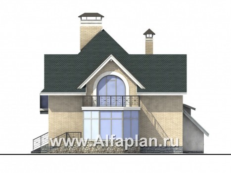 «Уютная гавань» - проект дома с мансардой, из кирпича, с террасой и с гаражом - превью фасада дома