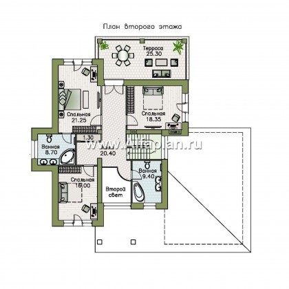 «Капулетти» - проект двухэтажного дома с террасой, планировка со вторым светом в холле, с гаражом на 2 авто, - превью план дома