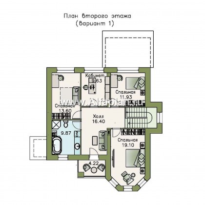 «Благополучие» - проект двухэтажного дома, с открытой планировкой, с эркером и с террасой - превью план дома
