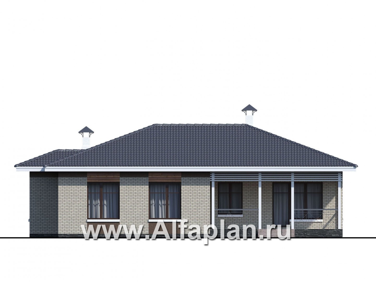 Проекты домов Альфаплан - «Покровка» - стильный одноэтажный коттедж с большим гаражом - изображение фасада №4