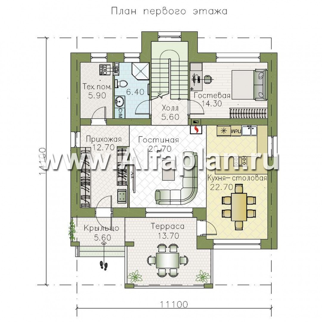 Проекты домов Альфаплан - «Маяк» - уютный дом с террасой - план проекта №1