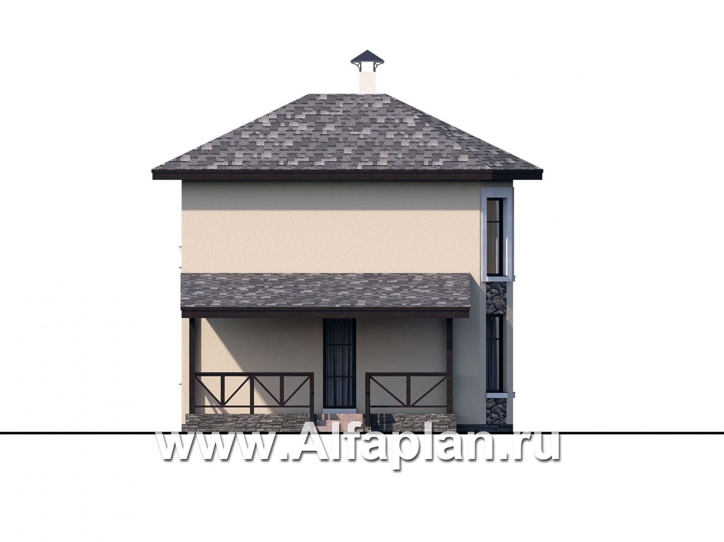 Проекты домов Альфаплан - "Озерный" - проект каркасной дачи с террасой - изображение фасада №3
