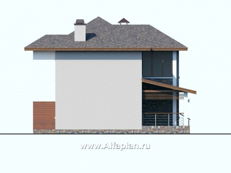 «Траектория» - проект двухэтажного дома, современный стиль, с сауной и с террасой - превью фасада дома