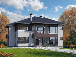 Превью проекта ««Эльба» - проект современного двухэтажного дома, вилла со вторым светом, балконом и с террасой»
