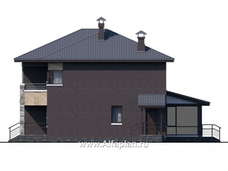 Проекты домов Альфаплан - «Прайд» - современный коттедж с остекленной верандой - превью фасада №2