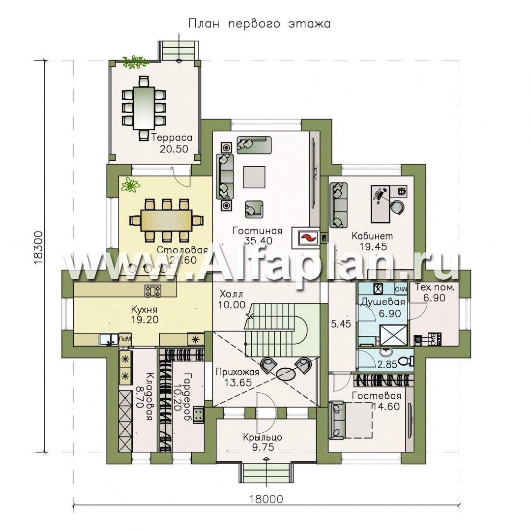 Проекты домов Альфаплан - «Двина» - элегантный особняк с симметричным фасадом - план проекта №1