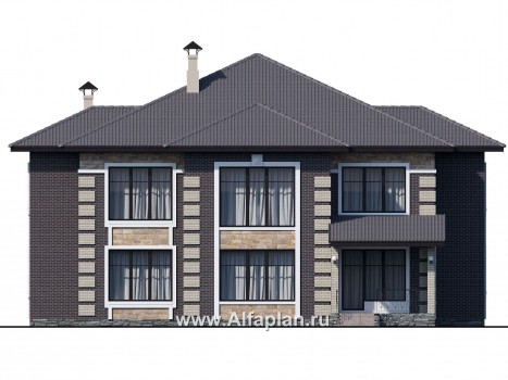 Проекты домов Альфаплан - «Двина» - элегантный особняк с симметричным фасадом - превью фасада №4