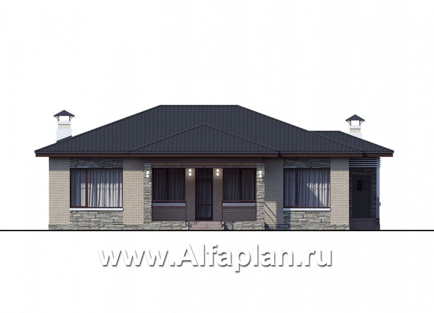 Проекты домов Альфаплан - «Калипсо» - комфортабельный одноэтажный дом c террасой - изображение фасада №4