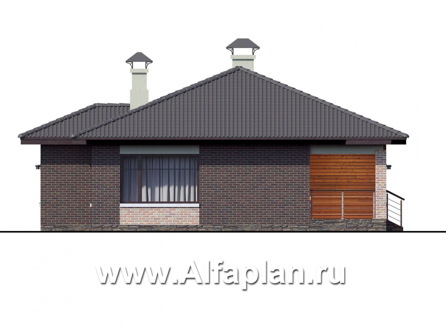 Проекты домов Альфаплан - «Онега» - проект одноэтажного дома с двумя спальнями - изображение фасада №3