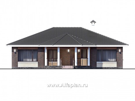 Проекты домов Альфаплан - «Леда» - одноэтажный дом с четырьмя комнатами и большой террасой - превью фасада №1