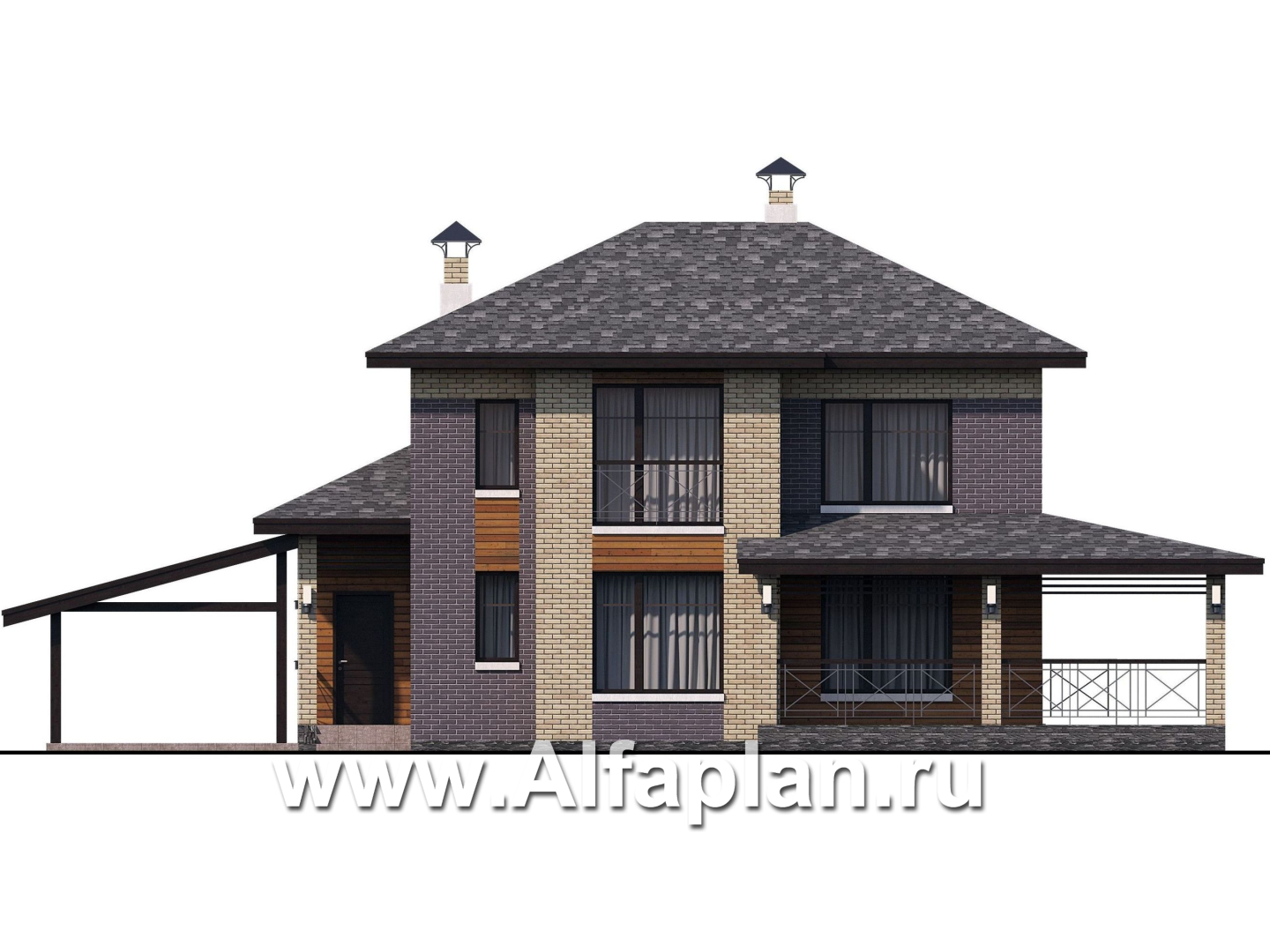 Проекты домов Альфаплан - «Стимул» - рациональный загородный дом с навесом для машины - изображение фасада №1