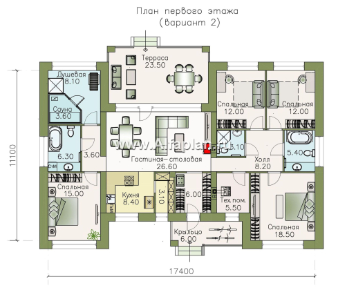 Проекты домов Альфаплан - «Ангара» - проект просторного одноэтажного дома, 5 спален - превью плана проекта №2