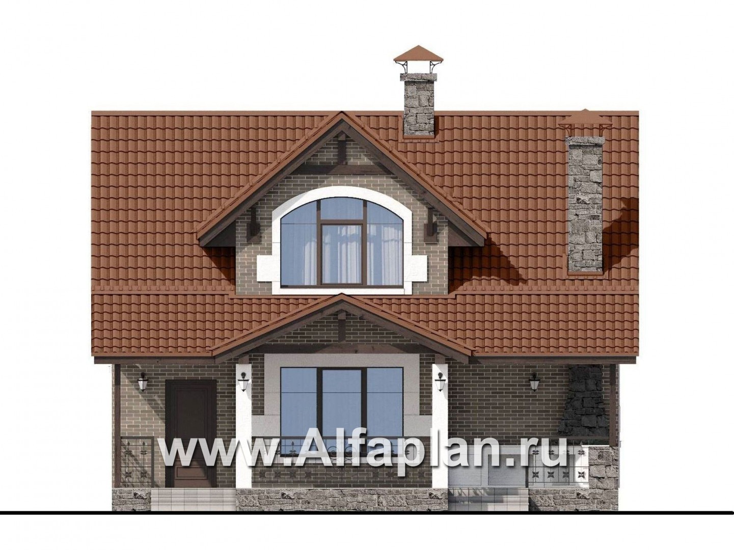 Проекты домов Альфаплан - "Отдых" - проект дома для дачи с мансардой и большой террасой - изображение фасада №4