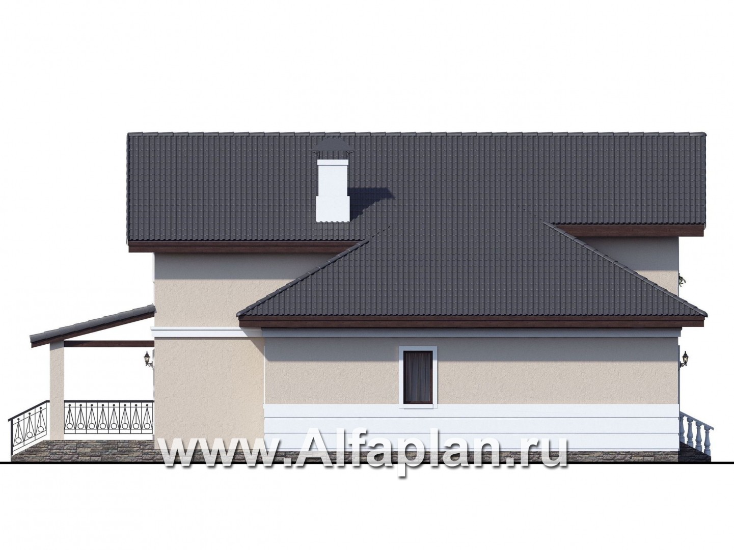 Проекты домов Альфаплан - «Любвино» - проект дома с мансардой, с террасой и с биллиардной, в классическом стиле, русская усадьба - изображение фасада №3