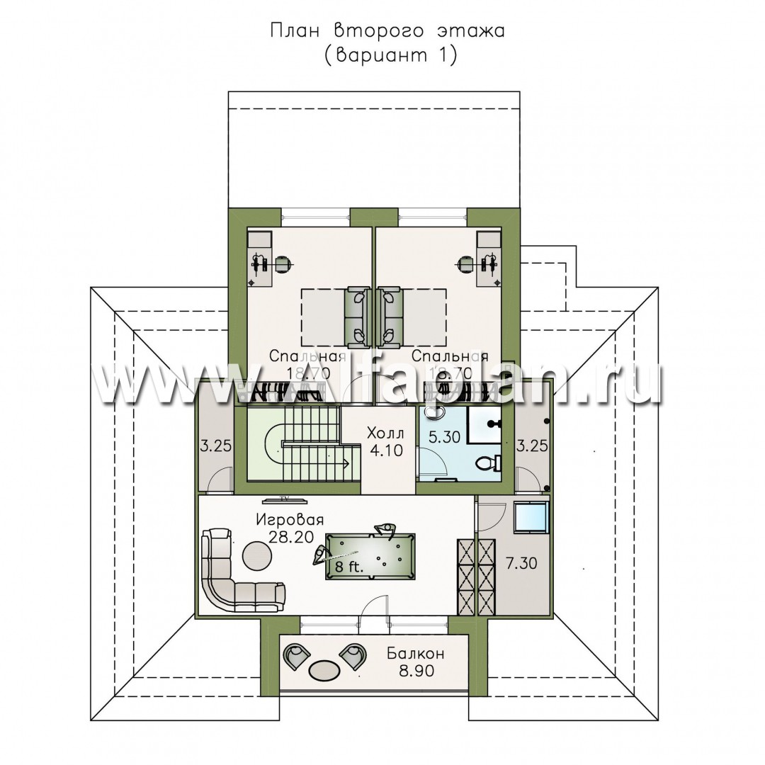 Проекты домов Альфаплан - «Любвино» - проект дома с мансардой, с террасой и с биллиардной, в классическом стиле, русская усадьба - план проекта №2