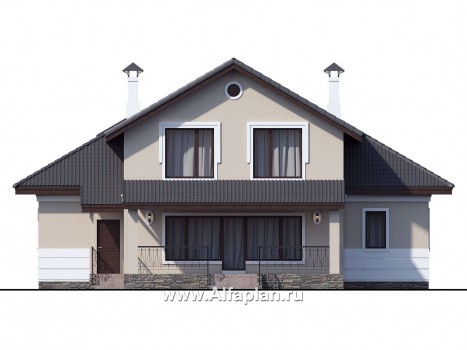 Проекты домов Альфаплан - «Любвино» - проект дома с мансардой, с террасой и с биллиардной, в классическом стиле, русская усадьба - превью фасада №4