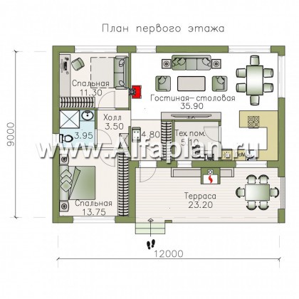 Проекты домов Альфаплан - «Бета» - каркасный дом с односкатной кровлей - превью плана проекта №1