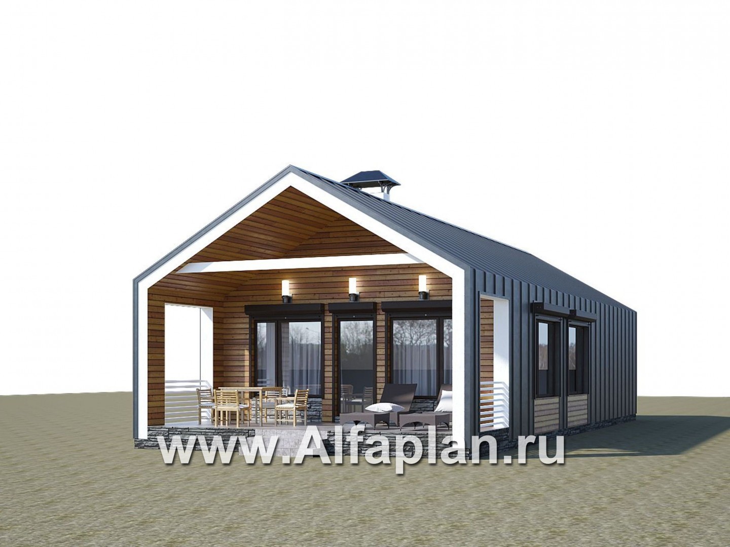 Проекты домов Альфаплан - «Тета» - одноэтажный дом с фальцевыми фасадами и кровлей - дополнительное изображение №1