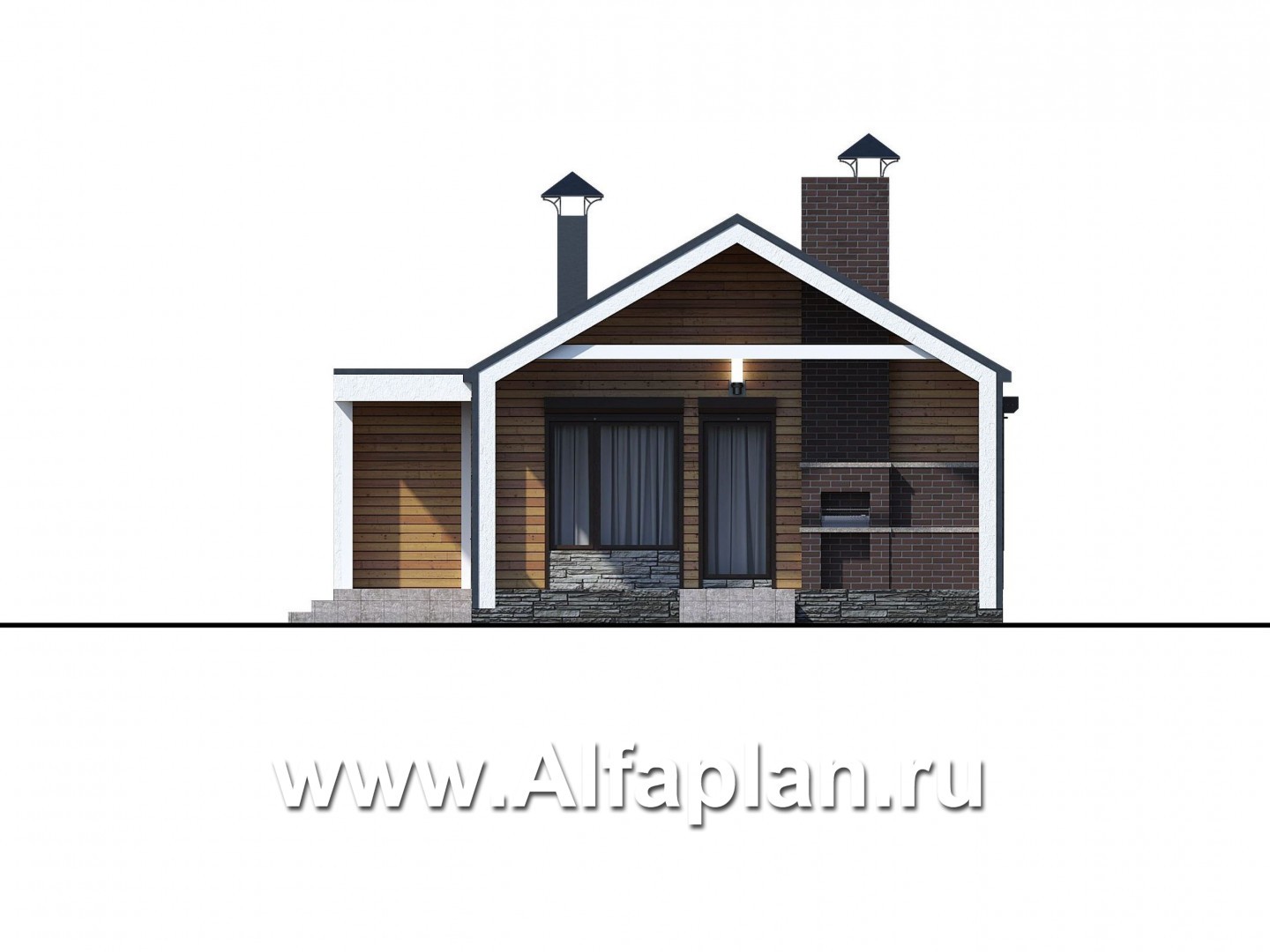 Проекты домов Альфаплан - «Тета» - одноэтажный дом с фальцевыми фасадами и кровлей - изображение фасада №1