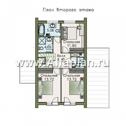 Проекты домов Альфаплан - «Тау» - двухэтажный дом с фальцевыми фасадами и кровлей - превью плана проекта №2