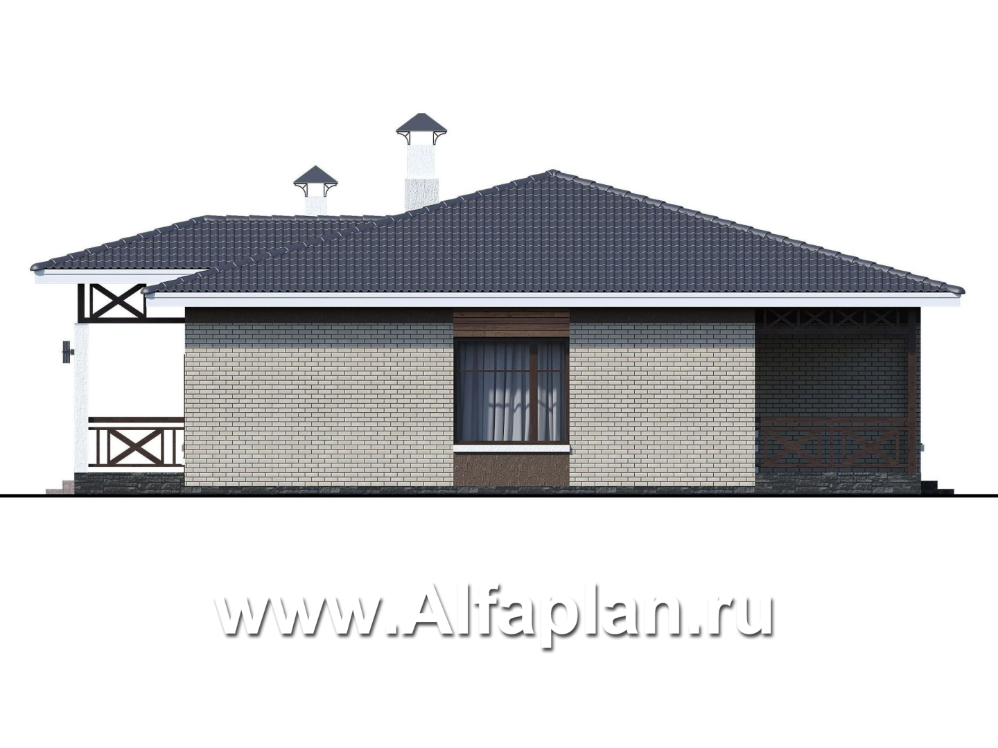 Проекты домов Альфаплан - «Покровка» - стильный одноэтажный коттедж - изображение фасада №2