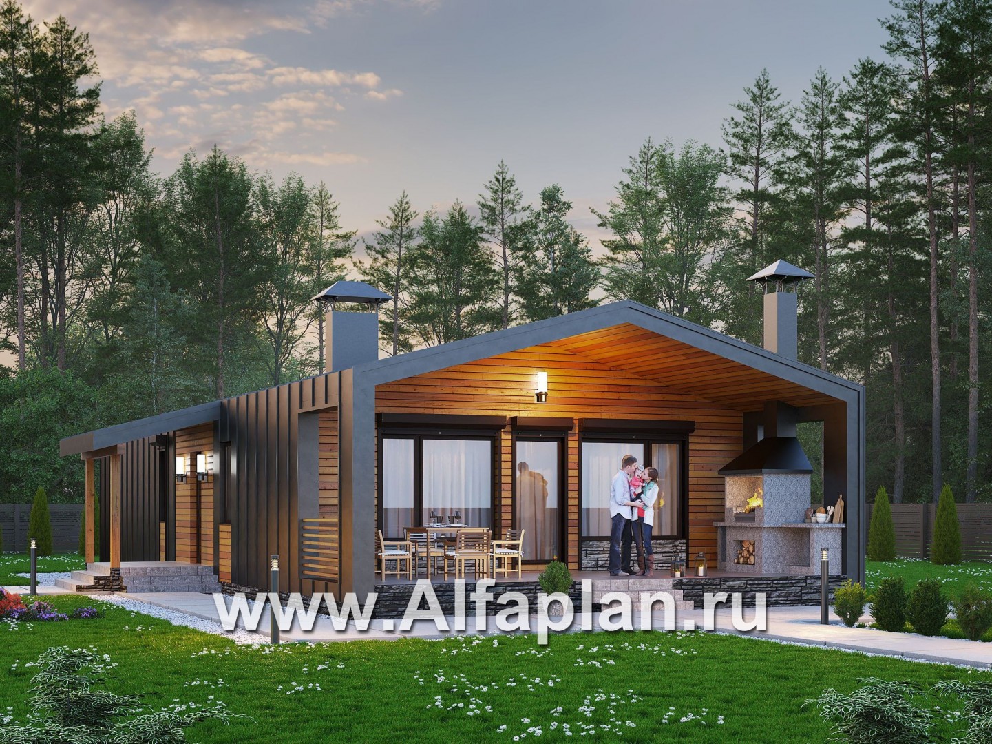 Проекты домов Альфаплан - «Лямбда» - просторный дом в современном стиле. Увеличены спальни - основное изображение