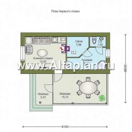 Проекты домов Альфаплан - Баня с уютной верандой - превью плана проекта №1