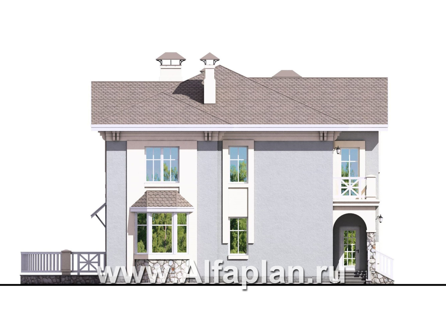 Проекты домов Альфаплан - «Родное сердце» - дом на две семьи (дуплекс) для детей и родителей - изображение фасада №3