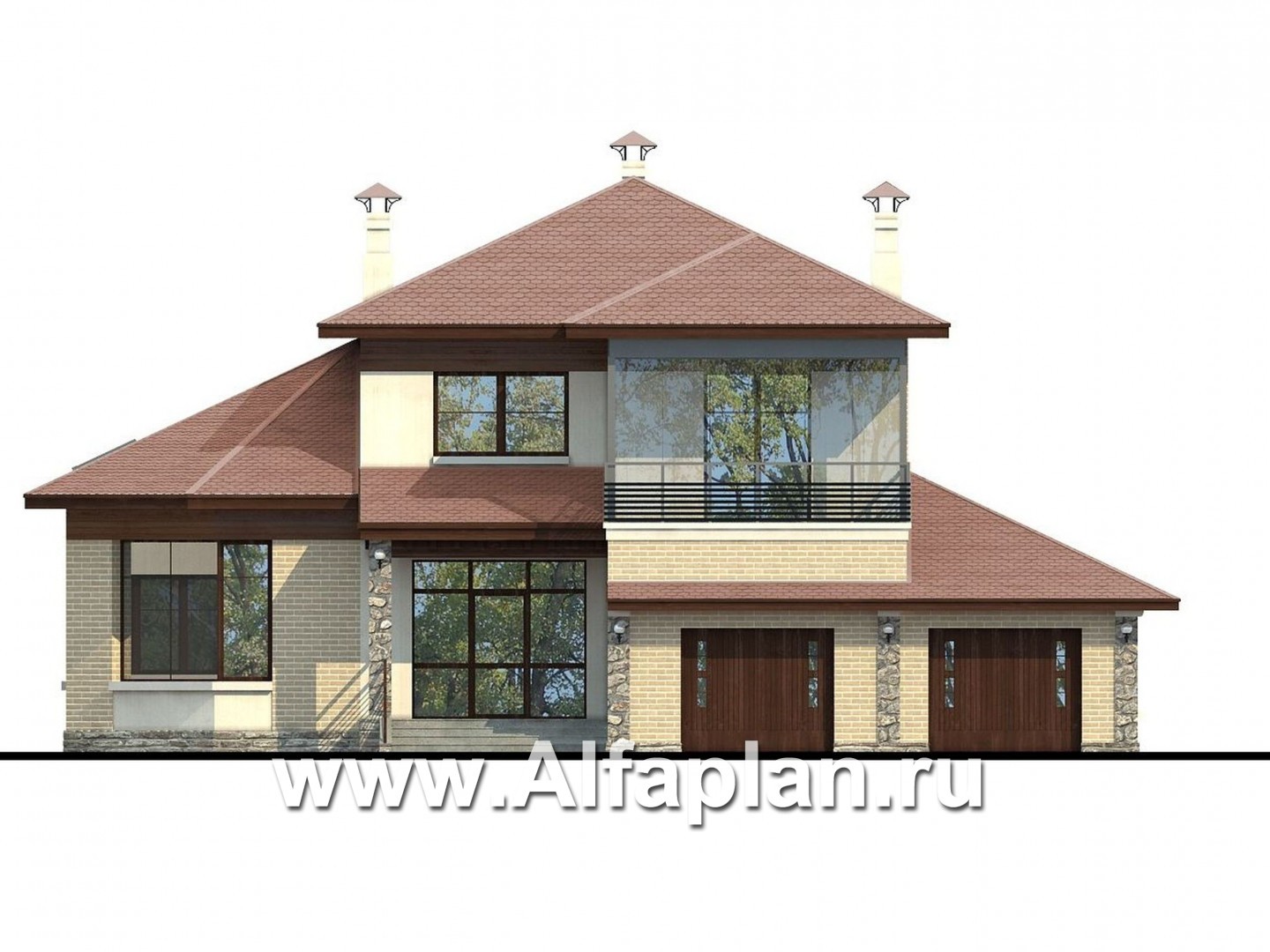 Проекты домов Альфаплан - «Рубин» - современный дом c оригинальной гостиной - изображение фасада №1
