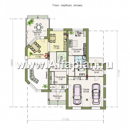 Проекты домов Альфаплан - «Рубин» - современный дом c оригинальной гостиной - превью плана проекта №1