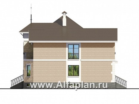 Проекты домов Альфаплан - «Феникс» - коттедж с компактным планом и цокольным этажом - превью фасада №3