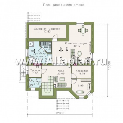 Проекты домов Альфаплан - «Феникс» - коттедж с компактным планом и цокольным этажом - превью плана проекта №3