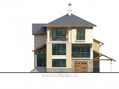 Проекты домов Альфаплан - Дом из газобетона «Аура» в современном стиле - превью фасада №1
