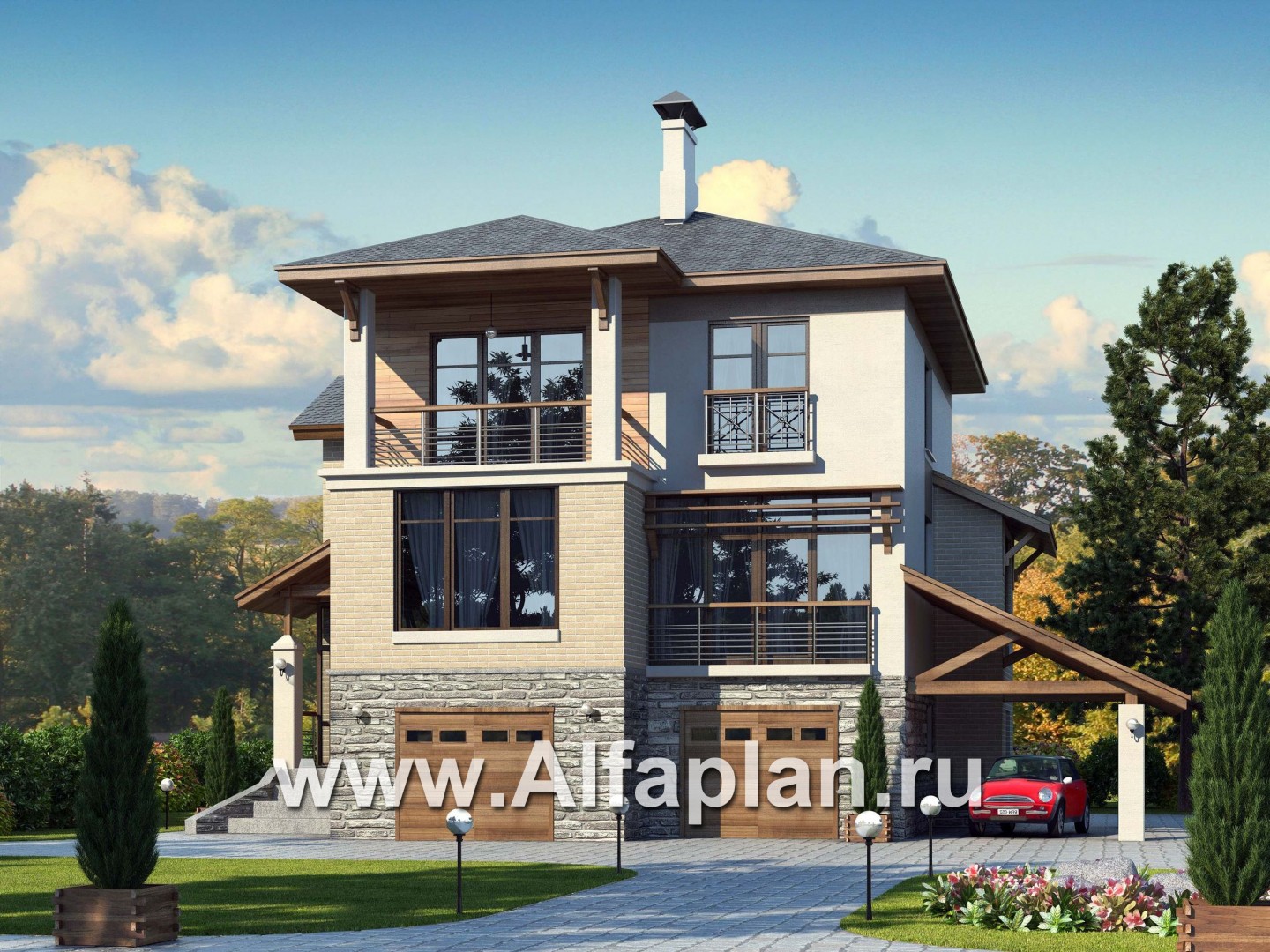 Проекты домов Альфаплан - Дом из газобетона «Аура» в современном стиле - основное изображение