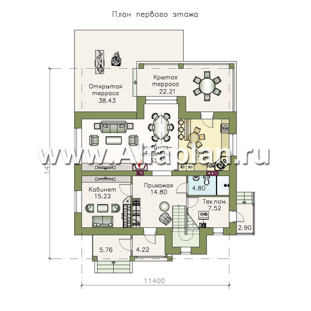 Проекты домов Альфаплан - «Грюневальд»-  рациональный план дома, двускатная крыша - план проекта №1