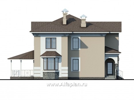 «Белоостров» - красивый проект двухэтажного дома, планировка с кабинетом на 1 эт, терраса, эркер в столовой - превью фасада дома