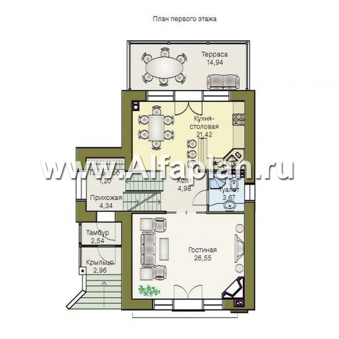 Проекты домов Альфаплан - «Экспрофессо» - комфортный дом для узкого участка - план проекта №2
