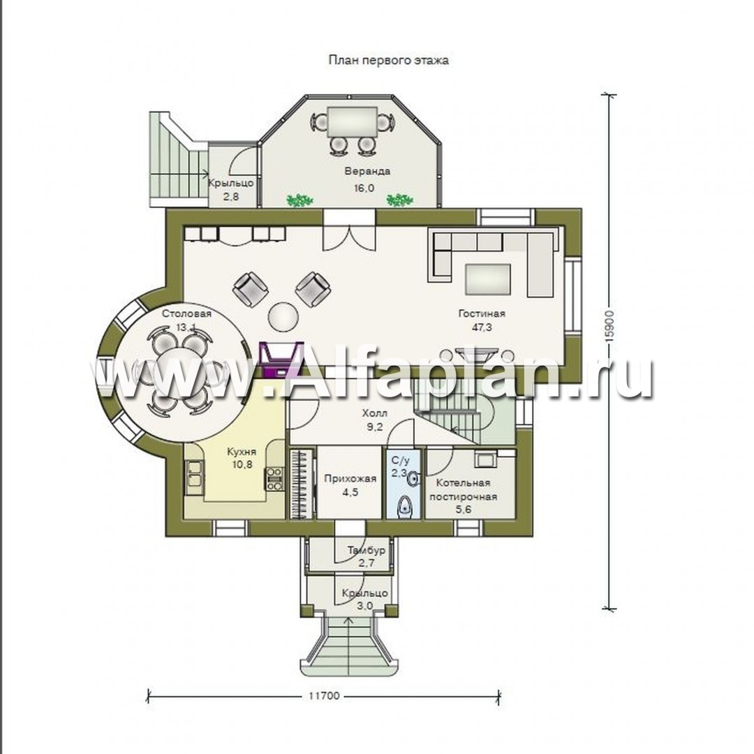 Проекты домов Альфаплан - «Эвита» - уютный дом загородный дом - изображение плана проекта №1