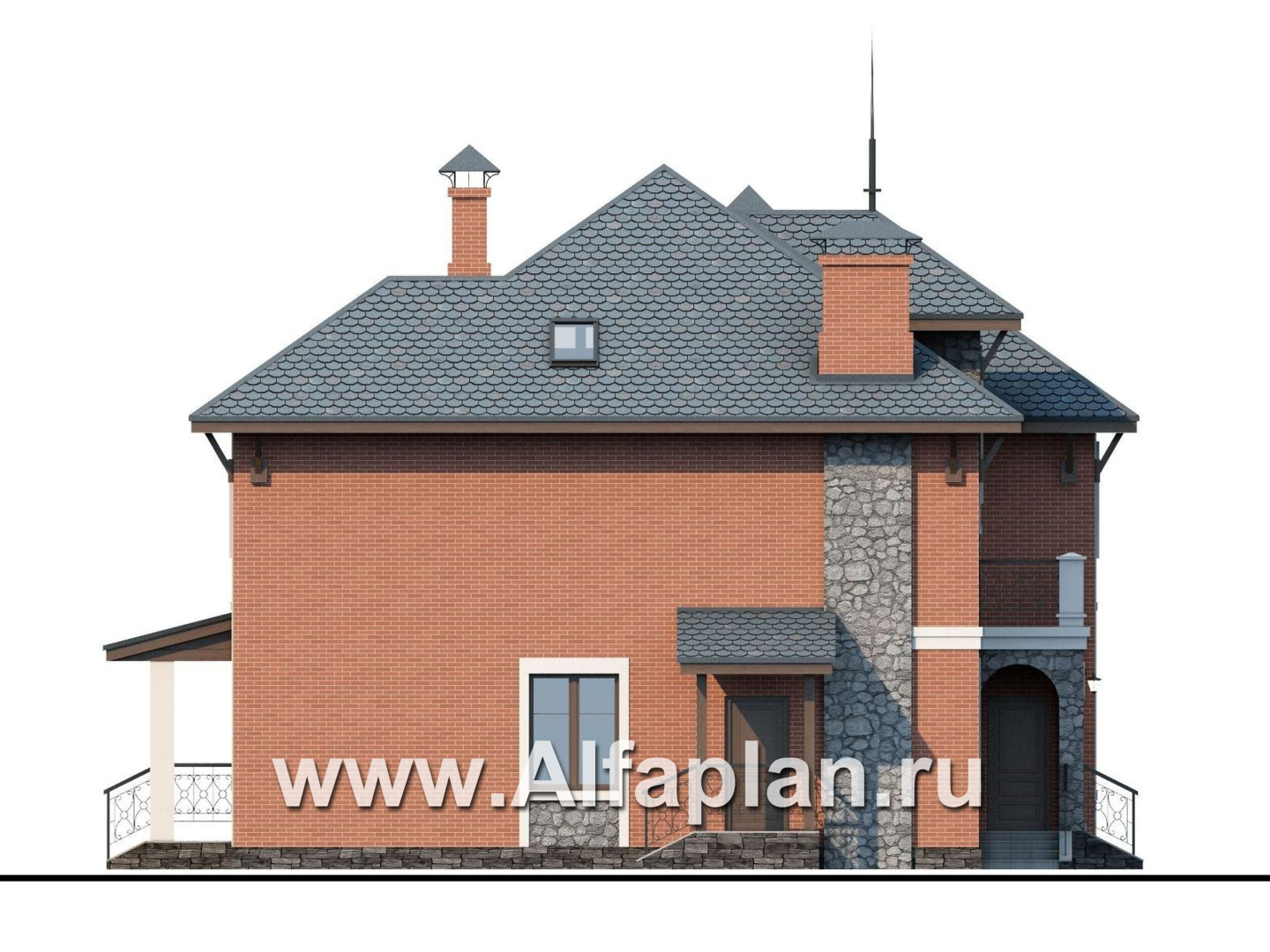 Проекты домов Альфаплан - «Айвенго»- двуxэтажный особняк для большой семьи с жилой мансардой - изображение фасада №3