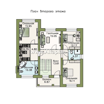 Проекты домов Альфаплан - «Айвенго»- двуxэтажный особняк для большой семьи с жилой мансардой - превью плана проекта №2