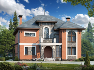 Проекты домов Альфаплан - «Айвенго»- двуxэтажный особняк для большой семьи с жилой мансардой - превью основного изображения