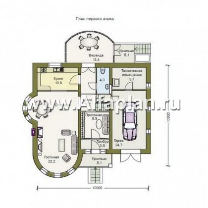 Проекты домов Альфаплан - «Онегин» - представительный загородный дом в стиле замка - превью плана проекта №1