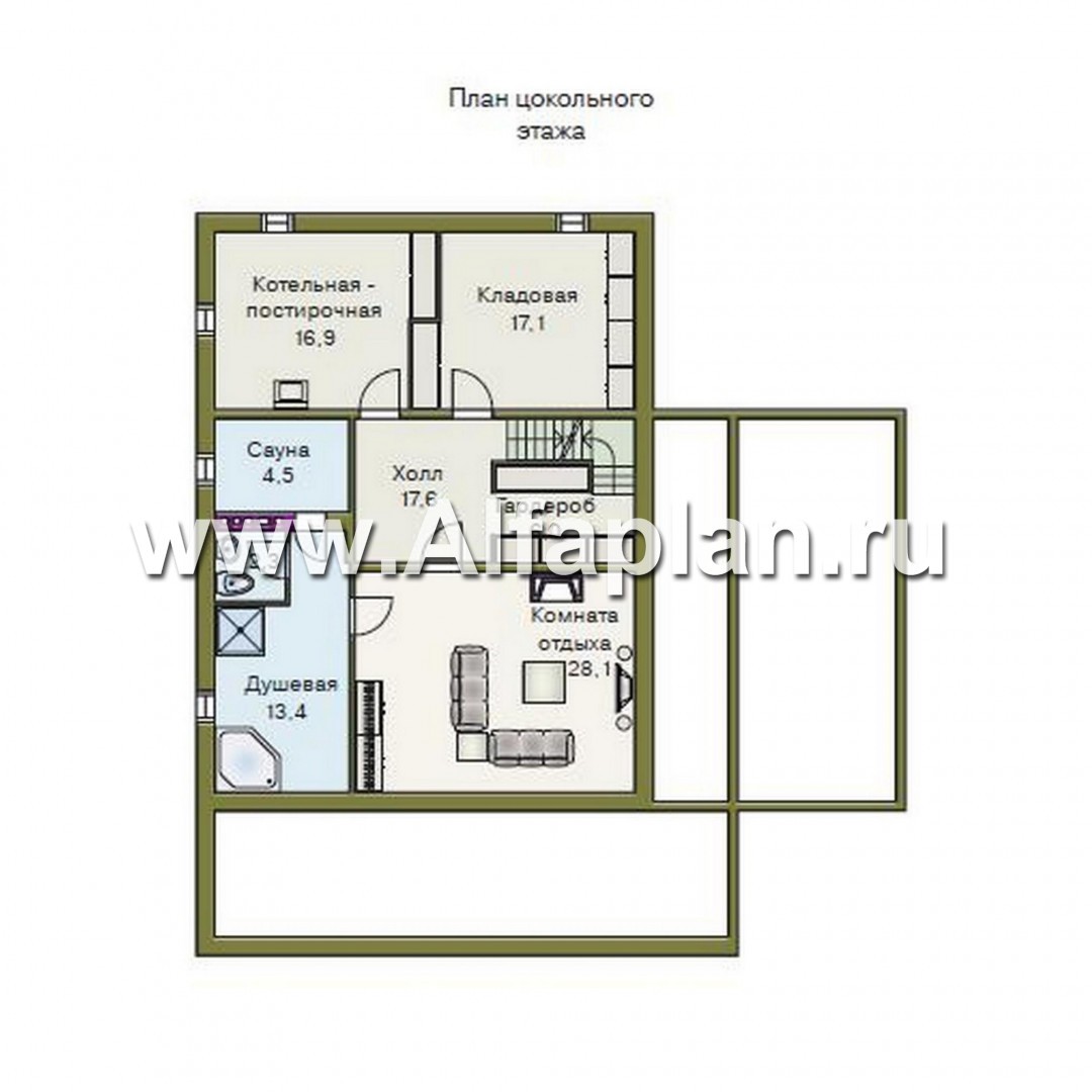 Проекты домов Альфаплан - «Мистер-Твистер» - дом с двумя жилыми комнатами на 1 эт - план проекта №1