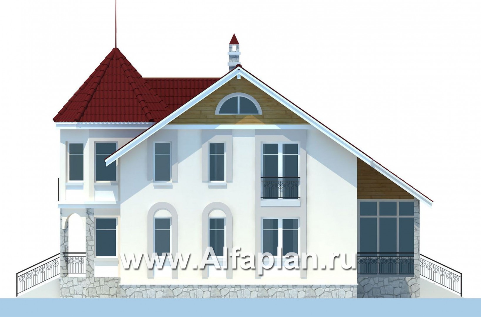 Проекты домов Альфаплан - «Висбаден» - изящный коттедж с эркером над входом - изображение фасада №2