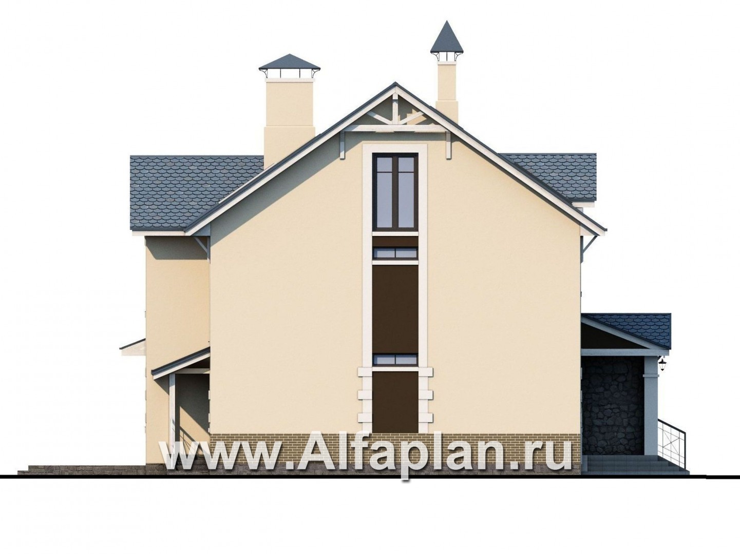Проекты домов Альфаплан - «Оккервиль» - элегантный коттедж для большой семьи - изображение фасада №3