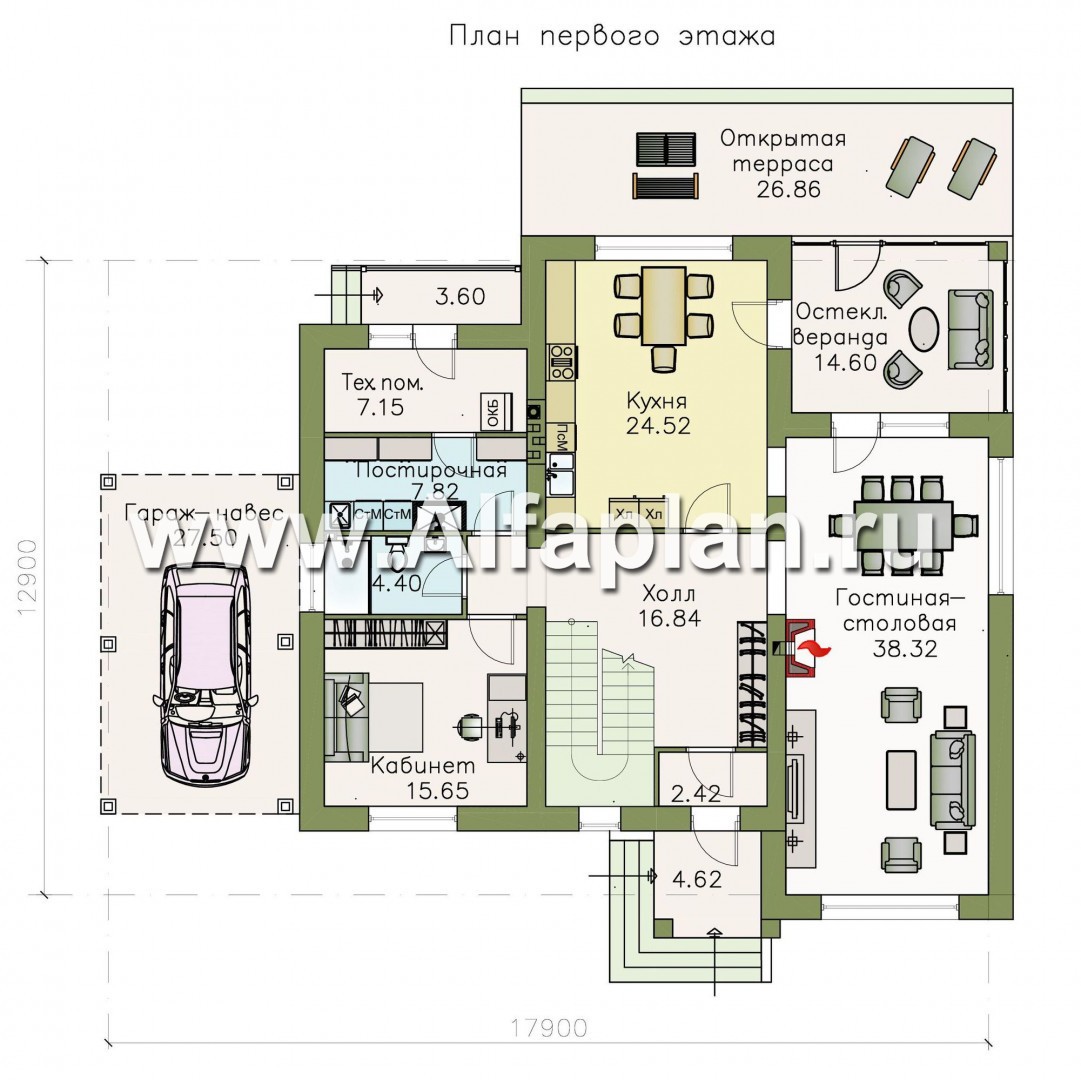 Проекты домов Альфаплан - «Оккервиль» - элегантный коттедж для большой семьи - изображение плана проекта №1