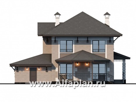 «Фея сирени» - проект двухэтажного дома, открытая планировка, с террасой и с гаражом,  в стиле эклектика - превью фасада дома