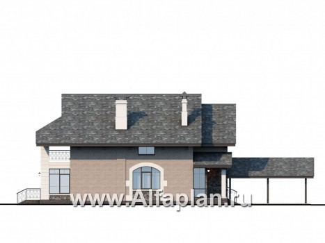 «Одетта»- проект двухэтажного дома для узкого участка, с террасой и навесом на 2 авто - превью фасада дома