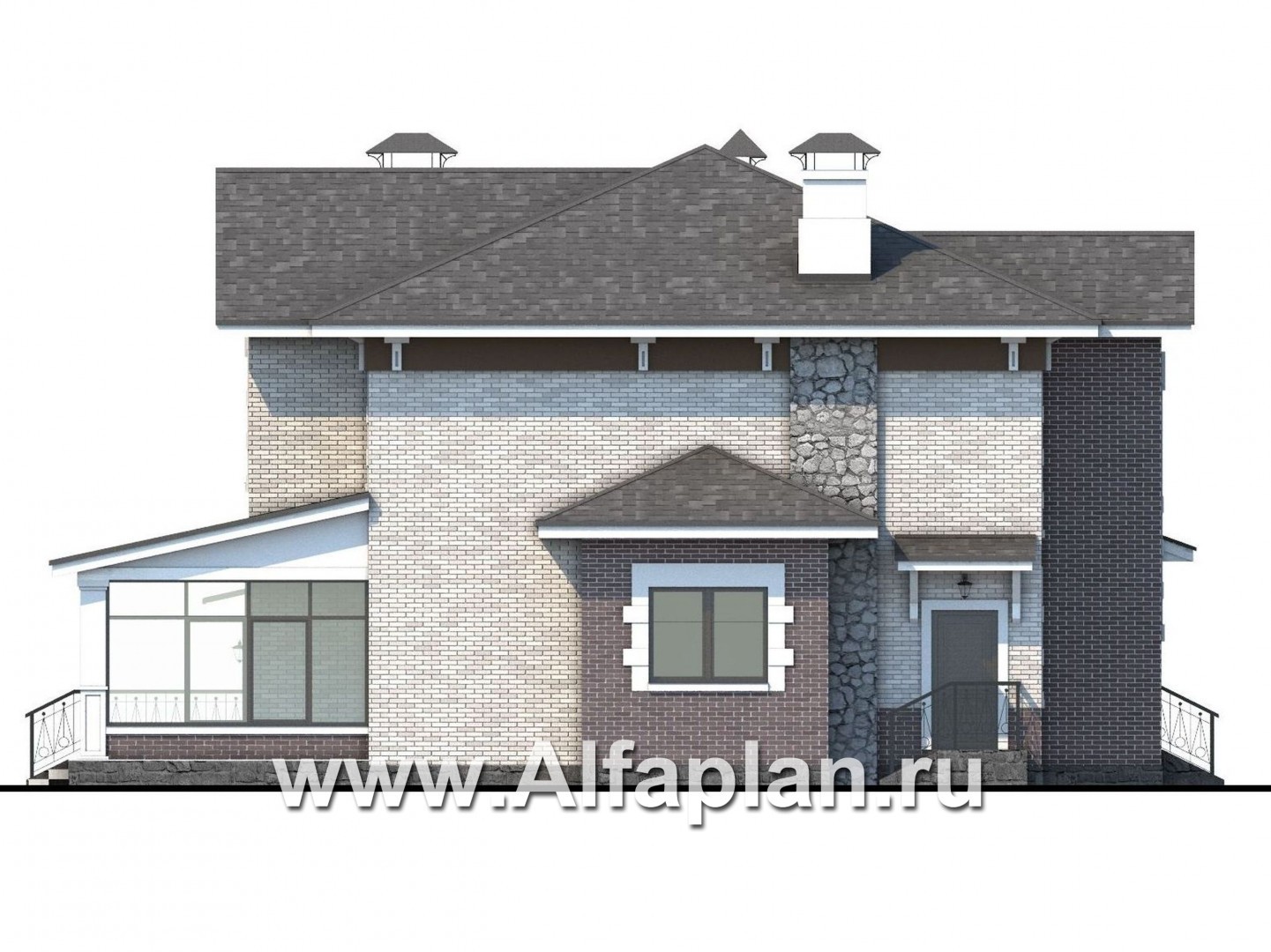 Проекты домов Альфаплан - «Равновесие» - изящный коттедж с террасами и гаражом - изображение фасада №3